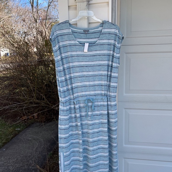 NWT Talbots Pretty Blues White Stripe Tie Waist Short Sleeve Midi Dress - Picture 2 of 9
